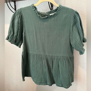 Cotton peplum top - green lightweight blouse